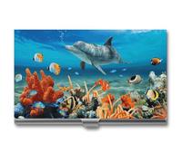 Anceky Dolphins Blue Business Card Holder,Pocket Cards for Women Or Men