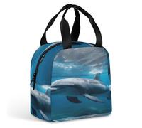 Anceky Dolphins in The Ocean1 Cooler Bag Heavy Duty Lunch Box Soft Leakproof Insulated Tote with Zipper Large Capacity Reusable Lunch Bag Adult Lunchbox for Work Picnic Camping Outdoor