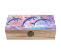 Anceky Dolphins OceanWooden Storage Box with Hinged Lock,Decorative Handmade Keepsake Jewelry Chest, Elegant Retro Decor Boxes, Compact Organizer Box for Home, Wedding,
