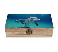 Anceky Dolphins Underwater Wooden Storage Box Keepsake Box with Lid And Front Clasp Dust-Proof Jewelry Boxes Vintage Treasure Chest Decorative Boxes for Women Men Home Decor