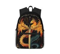 Anceky Dragon Enveloped in Golden Wings, Sword Compact and casual backpack,Travel Daypack for unisex