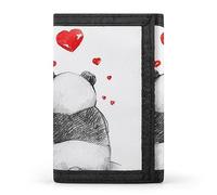 Anceky Drawing Two Pandas Fall in Love with Red Hearts on White Trifold Wallet, Stylish Purse with Keychain, Credit Pass Case Card-Holder for Crash Bills Receipts Women Men 5 x 3.3 x 0.2 Inch