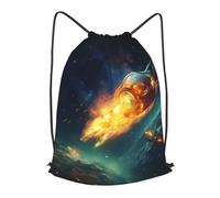 Anceky Drawstring Backpack Gym Drawstring Bags Spaceship on fire in space galaxy Swim Bag for Men Women