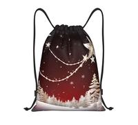 Anceky Drawstring Backpack Water Resistant String Bag Merry Christmas Snow Stars Sports Sackpack Gym Sack for Men Women