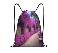 Anceky Drawstring Backpack Water Resistant String Bag Purple Floral Blooming Path Sports Sackpack Gym Sack for Men Women