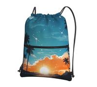Anceky Drawstring Backpack Water Resistant String Bag Stars and Palm Trees Sports Sackpack Gym Sack for Men Women