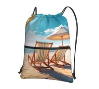 Anceky Drawstring Backpack Waterproof Gym Drawstring Bags Deck Chairs on the Beach Swim Bag for Men Women