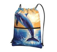 Anceky Drawstring Backpack Waterproof Gym Drawstring Bags Elegant Dolphin Swim Bag for Men Women