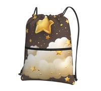 Anceky Drawstring Bag for Women Lightweight Sports Gym Bag Cartoon Cloud Gold Stars Soccer Backpack for Travel