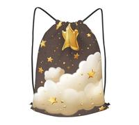 Anceky Drawstring Bag for Women Lightweight Sports Gym Bag Cartoon Cloud Gold Stars Soccer Backpack for Travel