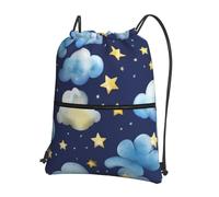 Anceky Drawstring Bag for Women Lightweight Sports Gym Bag Stars and B lue Clouds Soccer Backpack for Travel