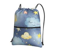 Anceky Drawstring Bag for Women Lightweight Sports Gym Bag Stars and clouds Soccer Backpack for Travel