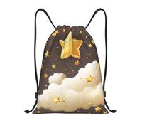 Anceky Drawstring Bag Lightweight Small Gym Bag for Women Cartoon Cloud Gold Stars Soccer Backpack for Sports Travel