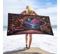 Anceky Enchanted Library Night Scene Beach Towel 32"×63",Soft Microfiber Bath Towel Shawl, Quick Dry Absorbent Pool Spa Gym Shower Towel