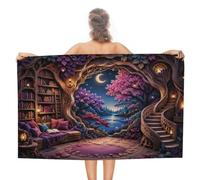 Anceky Enchanted Library Night Scene Oversized Beach Towel Quick Dry Sand Free Microfiber Travel Towel Lightweight Multi Purpose Beach Blanket Pool Gym Bath Towel 51x31 in