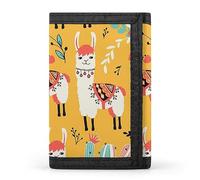 Anceky Ethnic Tribal White Llama Alpaca Cacti Cactus On Orange Trifold Wallet, Stylish Purse with Keychain, Credit Pass Case Card-Holder for Crash Bills Receipts Women Men 5 x 3.3 x 0.2 Inch