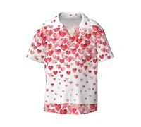 Anceky Falling Red Hearts Printing Men's Beach Shirt Short Sleeves with Button Summer Cuban Shirt Hawaiian Shirt for Vacation