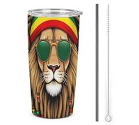 Anceky Fashion Car Mug for Home Office, Coffee Mug with Lid & Cleaning Brush, Double Wall Stainless Steel Vacuum Travel Cup Rasta Flag Weedleaf Rastafarian Reggae Lion