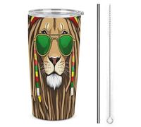 Anceky Fashion Coffee Mug, Double Wall Stainless Steel Tumbler Cup, Car Travel Coffee Mug with Straw for Home Office Rasta Flag Weedleaf Rastafarian Reggae Lion
