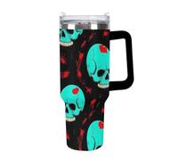 Anceky Fashion Insulated Cup, Stainless Steel Vacuum with Straw, Halloween Cool Red Blood Zombie Skull Travel Coffee Tumbler Car Mug for Women Men