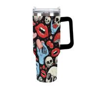Anceky Fashion Insulated Cup, Stainless Steel Vacuum with Straw, Halloween Goth Skull Mushroom Vampire Magic Witch Witchcraft Travel Coffee Tumbler Car Mug for Women Men