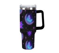 Anceky Fashion Insulated Cup, Stainless Steel Vacuum with Straw, Trippy Purple Goth Moon Crystals Black Sky Travel Coffee Tumbler Car Mug for Women Men