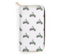 Anceky Fashion Leather Wallet for Outdoor Essentials Green Motocross Dirt Bike Pattern, ID Holder & Multi Card Slots, Lightweight Portable Purse for Men & Women