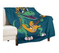 Anceky Flannel Blanket Soft Lightweight Warm Green Dinosaur Rocking The Guitar All Seasons Throw Blankets for Bed Chair Car Sofa Couch Bedroom Traveling Machine Washable 60X80 inch