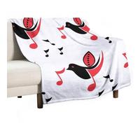 Anceky Flannel Blanket Soft Lightweight Warm Musical Notes and Birds Red All Seasons Throw Blankets for Bed Chair Car Sofa Couch Bedroom Traveling Machine Washable 60X80 inch