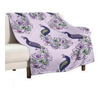 Anceky Flannel Blanket Soft Lightweight Warm Peacock Beautiful Purple All Seasons Throw Blankets for Bed Chair Car Sofa Couch Bedroom Traveling Machine Washable 55X70 inch