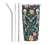 Anceky Floral Skeletons Dancing Sugar Skulls 20 Oz Stainless Steel Travel Mug Vacuum Insulated Tumbler Coffee Mugs for Car Office Gym