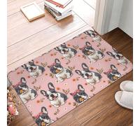 Anceky Flower Cute French Bulldog Print Bathroom Rugs Non Slip Washable, 16x24 in Bath Mat Bath Rugs for Bathroom Decor, Soft Floor Door Mat Kitchen Rugs, Washable Rug for Indoor Outdoor Tub