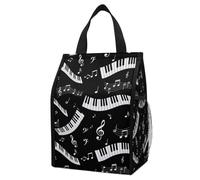 Anceky Foldable Insulated Lunch Box, Piano Keys with Musical Notes, Portable Leak-Proof Thermal Cooler with Side Pockets for Commute & Outdoor