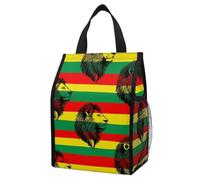 Anceky Foldable Insulated Lunch Box, Reggae Rasta Flag Lion, Portable Leak-Proof Thermal Cooler with Side Pockets for Commute & Outdoor