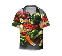 Anceky Food Printing Men's Beach Shirt Short Sleeves with Button Summer Cuban Shirt Hawaiian Shirt for Vacation