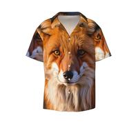 Anceky Fox Printing Men's Beach Shirt Short Sleeves with Button Summer Cuban Shirt Hawaiian Shirt for Vacation