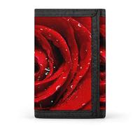 Anceky Fresh Red Rose Bud, The Petals of Red Roses with Water Trifold Wallet, Stylish Purse with Keychain, Credit Pass Case Card-Holder for Crash Bills Receipts Women Men 5 x 3.3 x 0.2 Inch