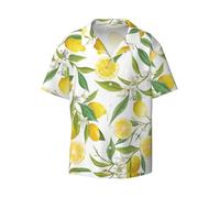 Anceky Fresh Tropical Lemons Printing Men's Beach Shirt Short Sleeves with Button Summer Cuban Shirt Hawaiian Shirt for Vacation