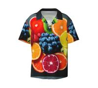 Anceky Fruit Rainbow Printing Men's Beach Shirt Short Sleeves with Button Summer Cuban Shirt Hawaiian Shirt for Vacation