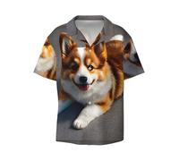 Anceky Funny Corgi Butt Brown Printing Men's Beach Shirt Short Sleeves with Button Summer Cuban Shirt Hawaiian Shirt for Vacation