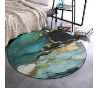 Anceky Funny Round Rug with Non Slip Backing Machine Washable, 24 in | Decorative, Emerald Green Marbled Gold Glitters Green Marble, Printed, Comfortable Pad, for Bedroom Living Room
