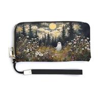 Anceky Ghostly Night Moonlight Wristlet Wallet for Women Leather Zipper Wallet Large Capacity Phone Credit Card Holder Ladies Cluth Long Purse for Travel