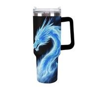 Anceky Girl's Travel Coffee Tumbler Car Mug, Large Insulated Cup Stainless Steel Vacuum Ice Cup with Straw for Home Office Red Blue Ice Fire Flame Dragon