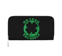 Anceky Go Luck Yourself St Patrick's Day Four Leaf Clover PU Leather Wallet for Women Men Credit Card Wallet Long Clutch Purse Around Zipper Wallets