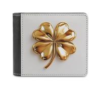 Anceky Gold Four Leaf Clover Soft PU Leather Bifold Wallet, Coin Purse Credit Pass Case, Durable Card-Holder Slim Billfold for Men Woman Money Storage