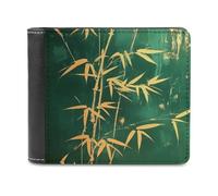 Anceky Gold-Outlined Bamboo Leaf Soft PU Leather Bifold Wallet, Coin Purse Credit Pass Case, Durable Card-Holder Slim Billfold for Men Woman Money Storage