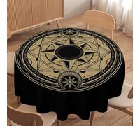 Anceky Golden Celestial Round Tablecloth Boho Moon Phases Tarot Art Printed Print Stain Table Resistant for Kitchen Dinning Outdoor Picnic Party Round 70x70in
