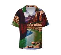 Anceky Grand Canyon Printing Men's Beach Shirt Short Sleeves with Button Summer Cuban Shirt Hawaiian Shirt for Vacation