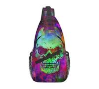Anceky Grunge Colored Angry Artistic Skull Cross Chest Bag Diagonally Hiking Crossbody Bag Travel Shoulder Daypack Lightweight Sling Backpack Cycling Daypacks Fitness Chest Backpacks