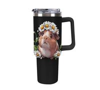 Anceky Guinea Pig Daisy Floral 40 Oz Tumbler with Handle Travel Coffee Mug Large Capacity Cars Cup Black-Style